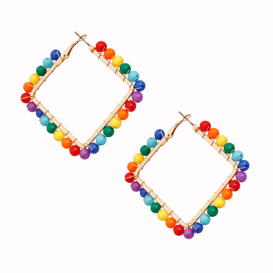 Square Rainbow Bead Earrings